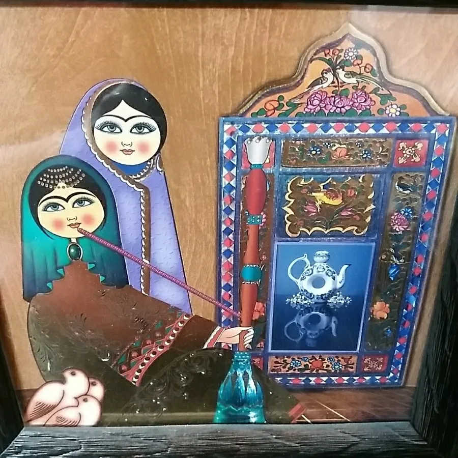 تابلو خاتون شیشه ای چوبی
