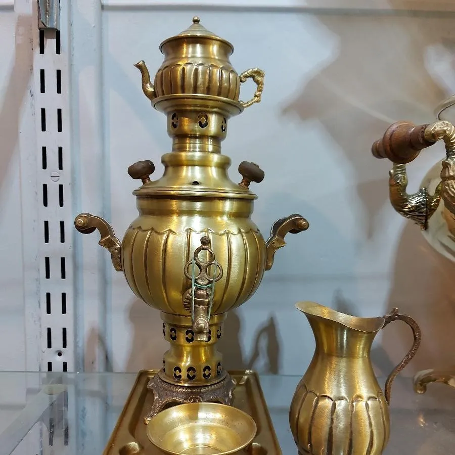 سماور برنجی سرویس 1 لیتری